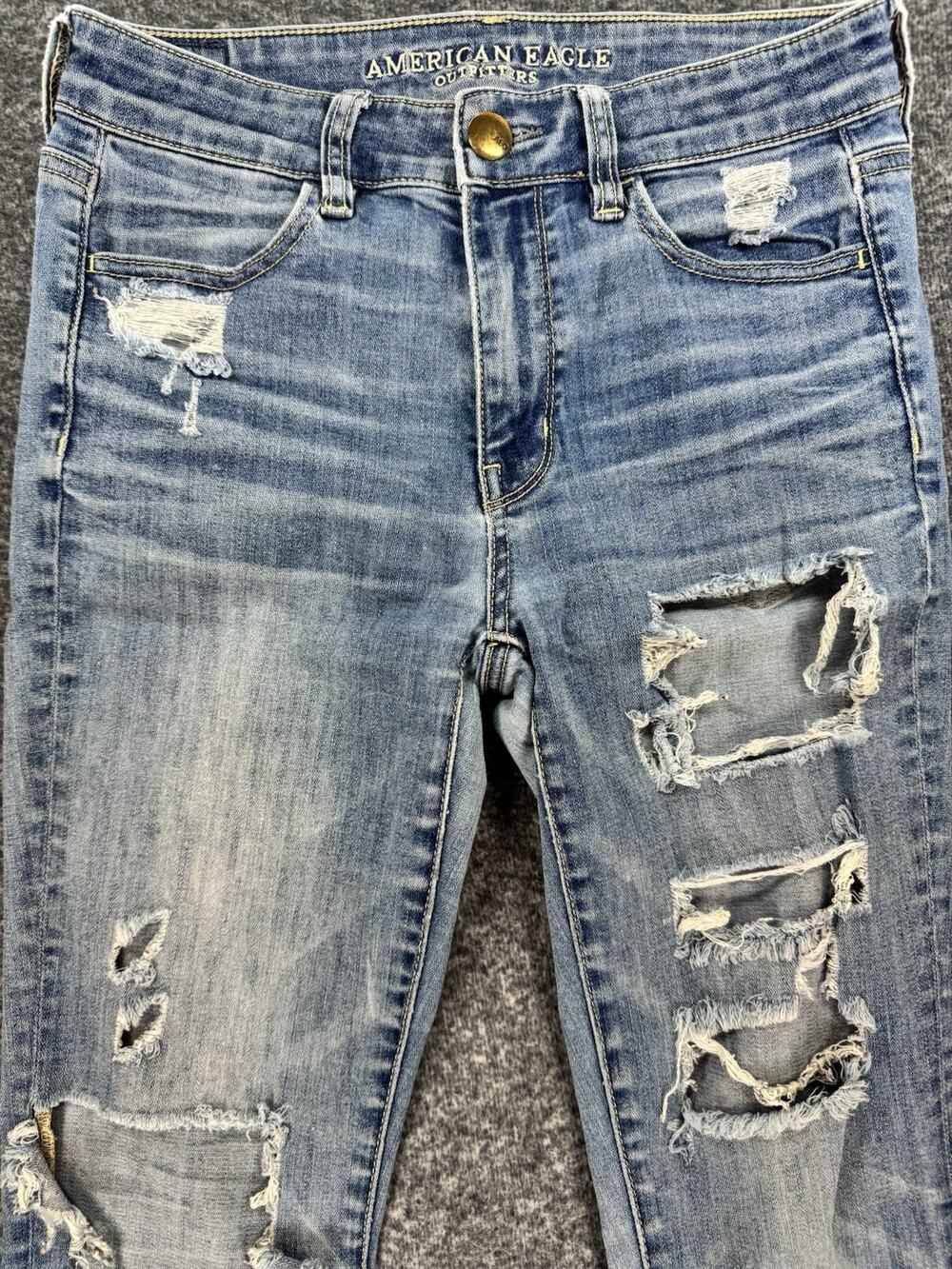 American Eagle AEO Women Jeans Sz 4 Regular Wash Blue Denim Super Stretch X A275
